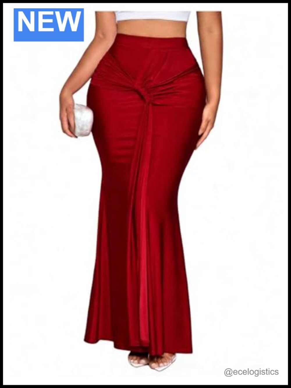 WDIRARA Twist Front Fishtail Maxi Skirt High Waisted Ruched Bodycon Party Skirt